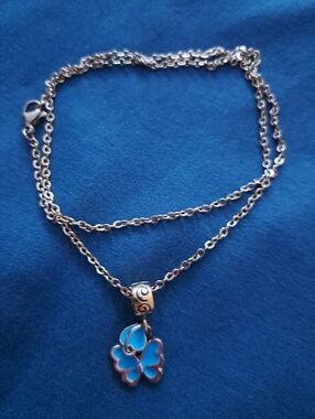 Blue Heart And Butterfly Necklace
